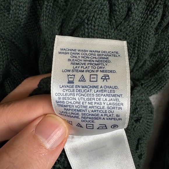 Lands End Sweater Kids L Green‎ Drifter Cable Knit Cotton Fisherman Preppy Warm - Picture 6 of 10